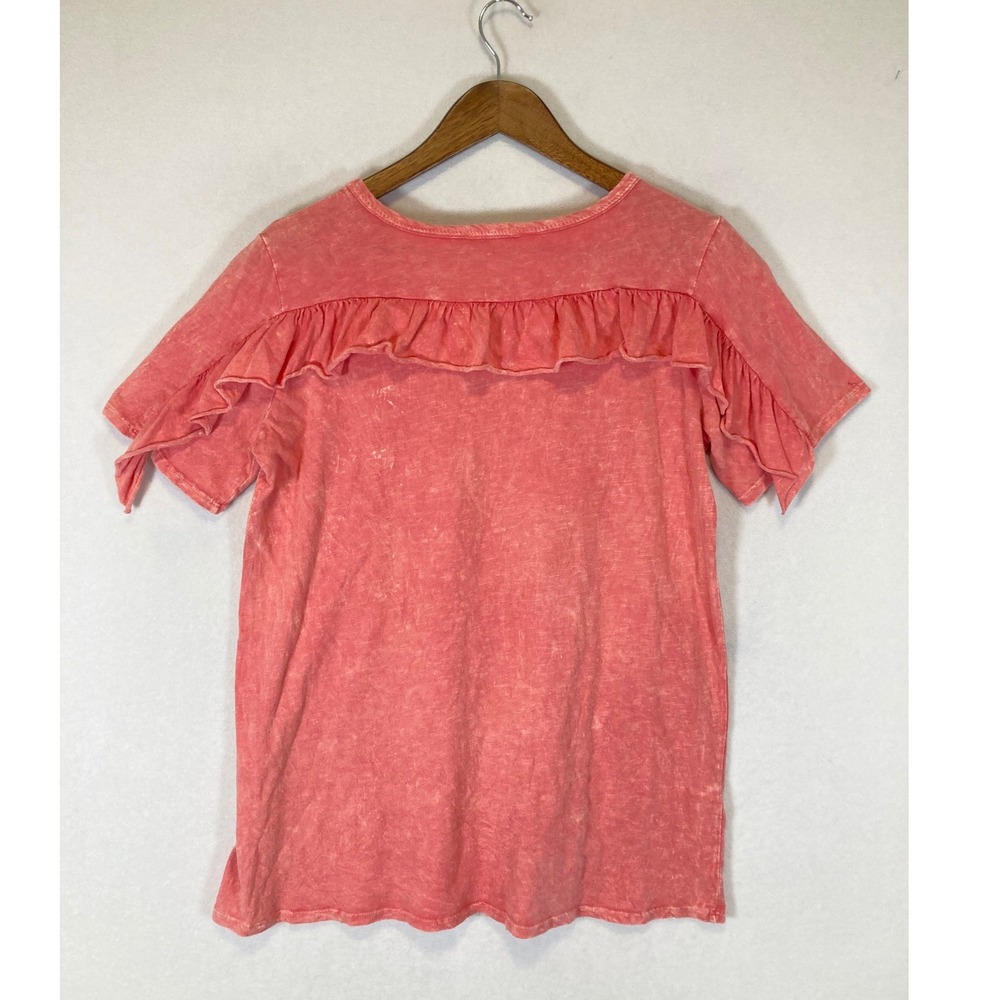 Boho 143 Story by Line Up Women L Pink Mineral Wash Ruffle Back Tie Sleeve Tee - Picture 2 of 10